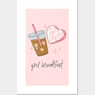 Heart snack cake and iced coffee girl breakfast Posters and Art